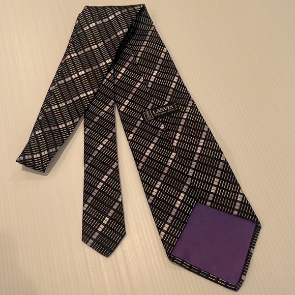 Lanvin vintage very wide 100% silk black and white and blue tie - Picture 3 of 8